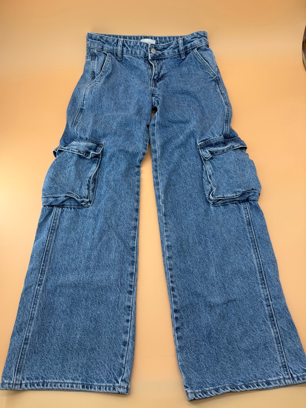 PacSun Low Rise Baggy Cargo‎ Jeans Medium Wash Wide Leg Y2K street wear style
